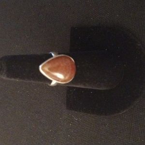 Sterling Silver Brown Tear Drop Stone Ring Stamped 925  Size 6.5